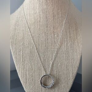 Sterling Silver 925 Open Circle CZ Stone Pendant Necklace